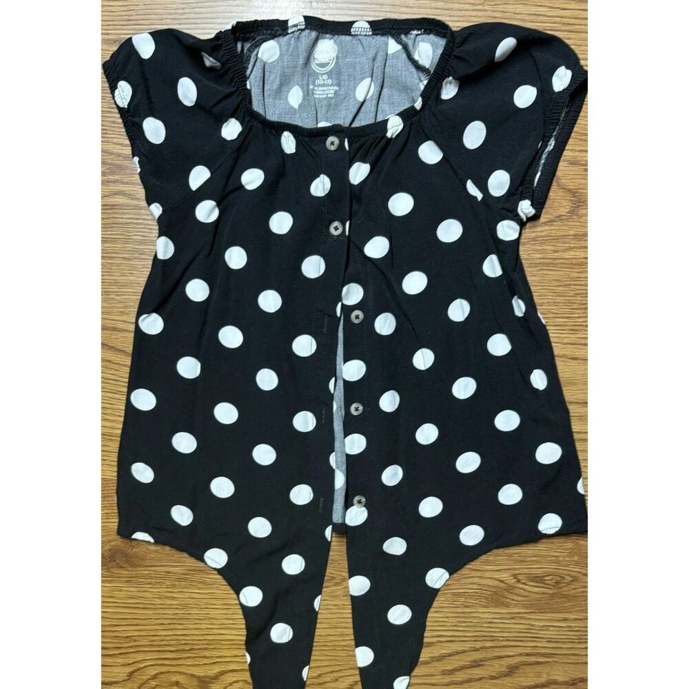 Wonder Nation Girls Polka Dot Tank Top M 7/8 Black White Tie Front Summer Blouse